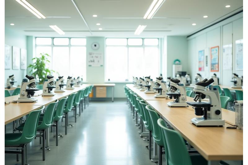 明るく清潔な学習施設内の研究室