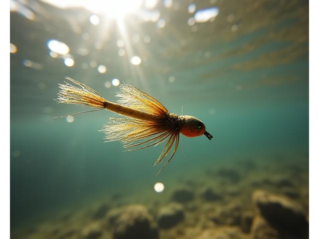 浅瀬を泳ぐ特殊なルアーの水中写真